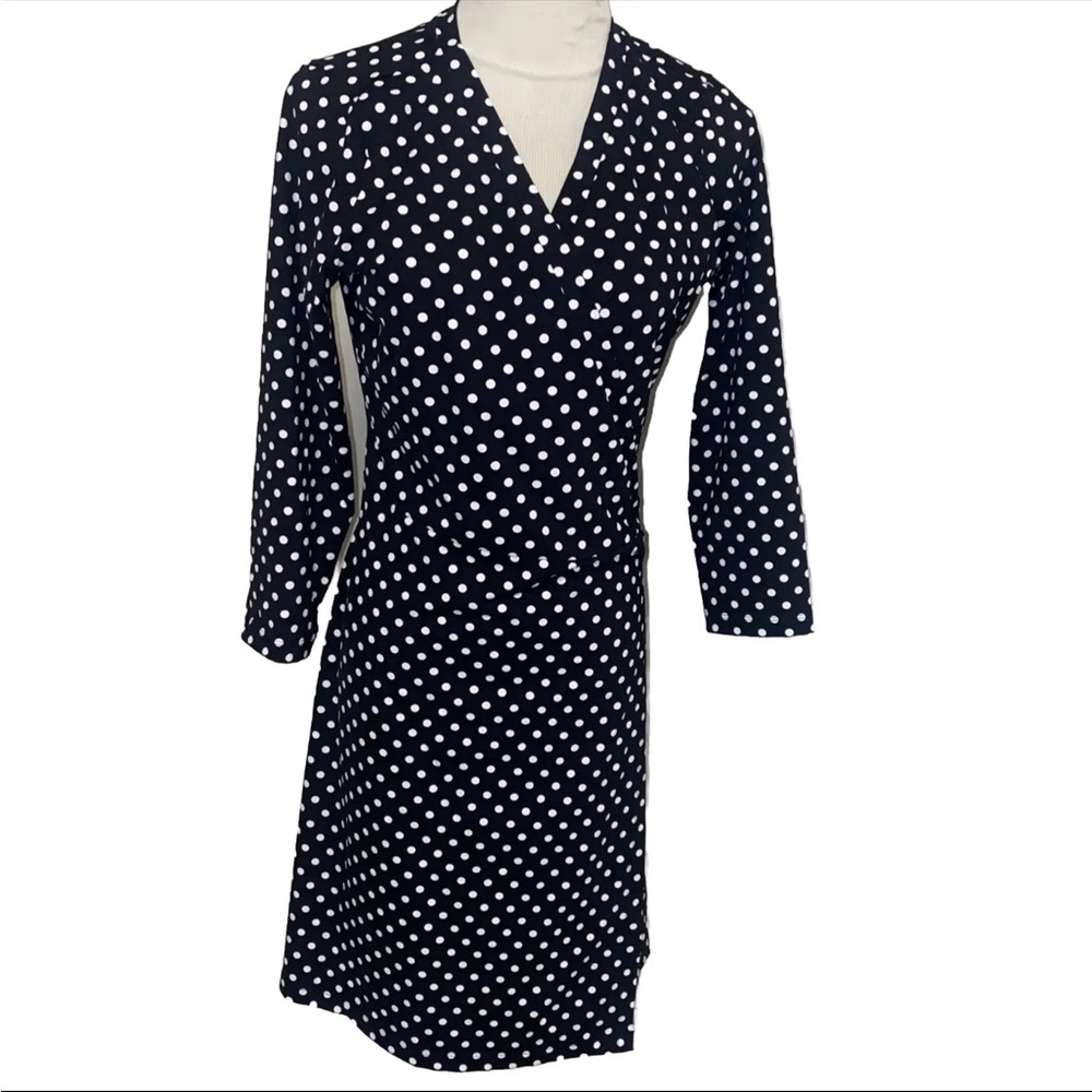 Lands’ End Black White Wrap Dress S Polka Dot
